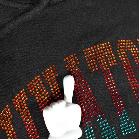 Chinatown Market Rhinestone Hoodie Mens Large Spellout Washed Black - Picture 3 of 10